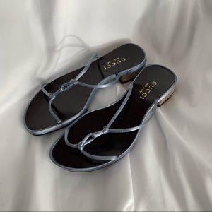 GUCCI Satin & Gold Chain Mail Sandals